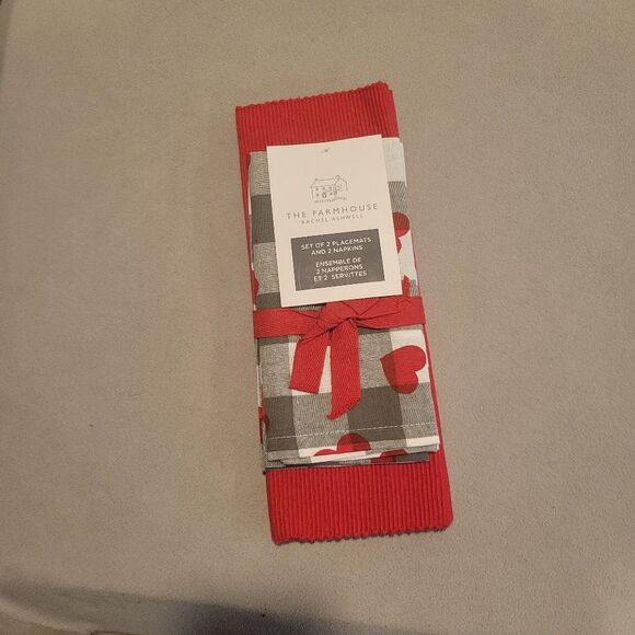 The Farmhouse Red and Gray Placemats Set valentine's day - Picture 1 of 3